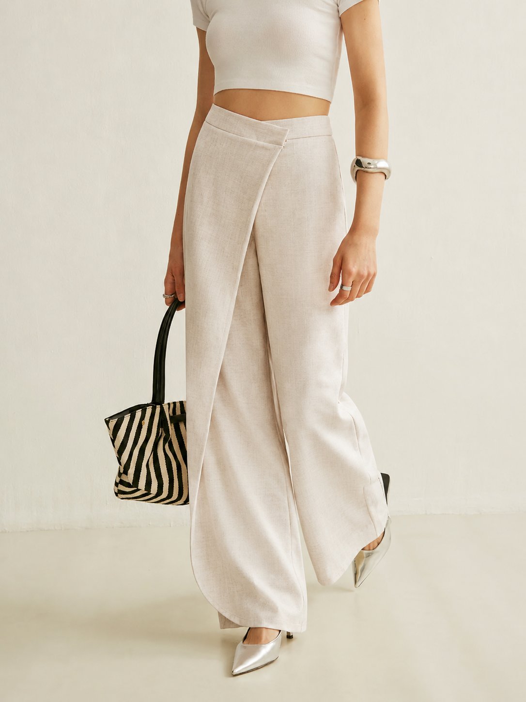 Women's High-Waist Asymmetric Wrap Wide Leg Pants - Tailored | Spring
