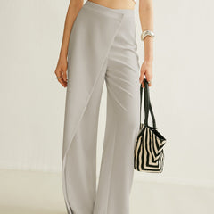 Women's High-Waist Asymmetric Wrap Wide Leg Pants - Tailored | Spring - Grey