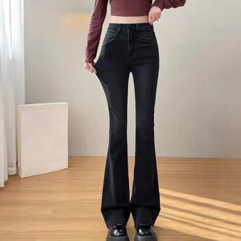 Women's High-Waist Flared Jeans | Black | Autumn - Black