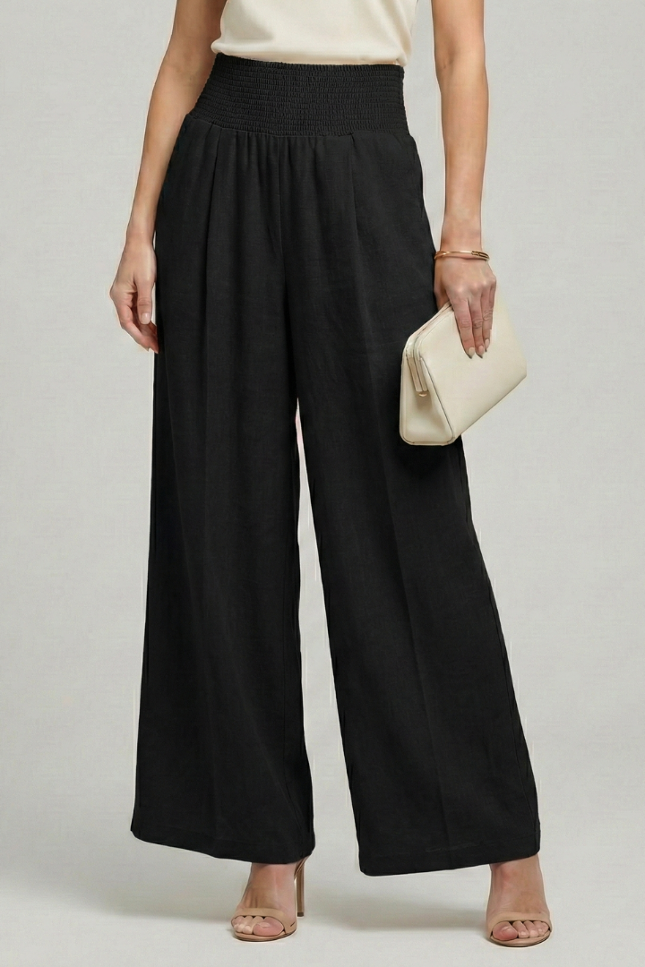 Women's High-Waist Palazzo Pants - Elegant Wide-Leg Style | Spring - Black