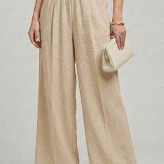 Women's High-Waist Palazzo Pants - Elegant Wide-Leg Style | Spring - Khaki