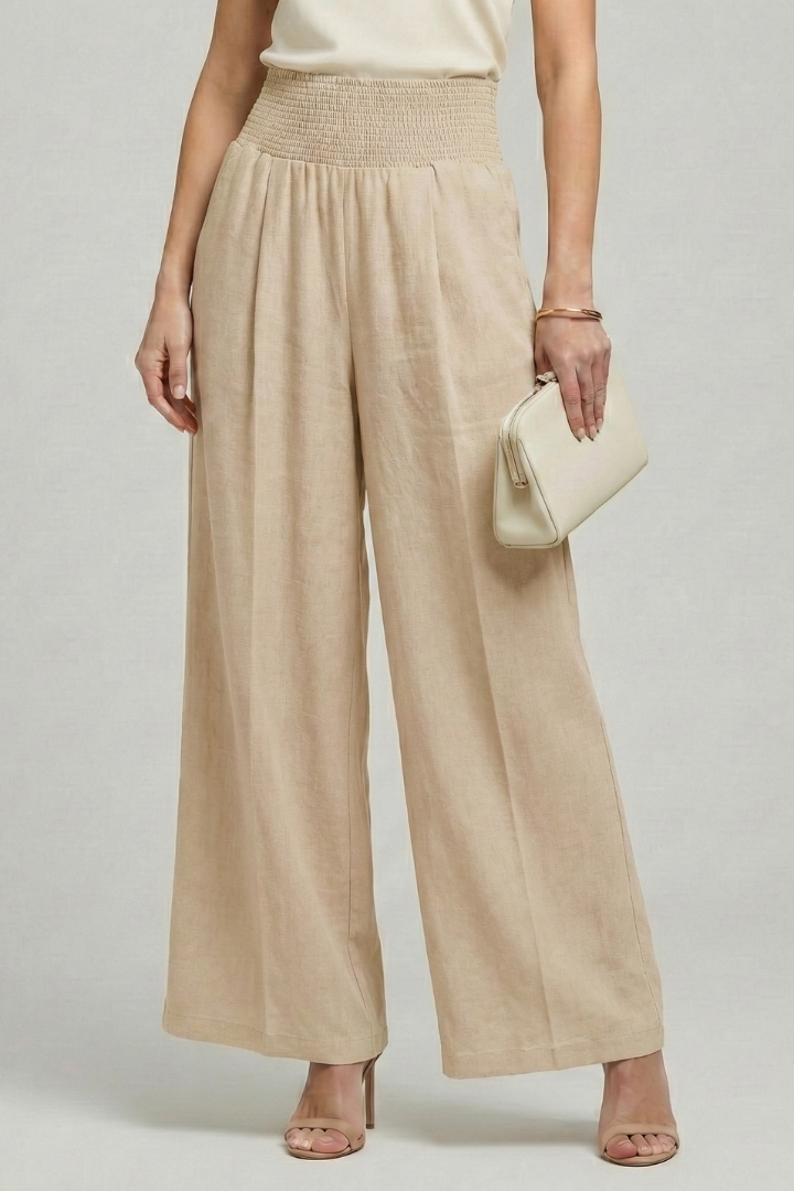 Women's High-Waist Palazzo Pants - Elegant Wide-Leg Style | Spring - Khaki