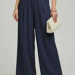 Women's High-Waist Palazzo Pants - Elegant Wide-Leg Style | Spring - Navy