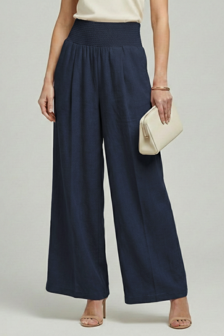 Women's High-Waist Palazzo Pants - Elegant Wide-Leg Style | Spring - Navy