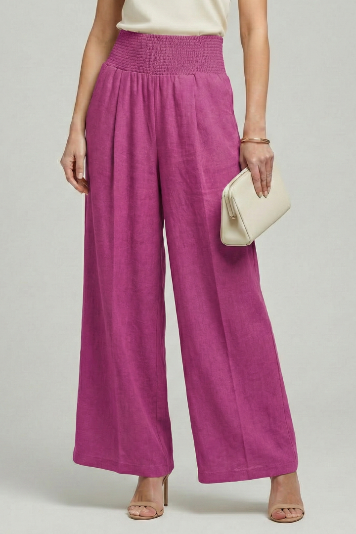 Women's High-Waist Palazzo Pants - Elegant Wide-Leg Style | Spring - Pink