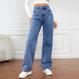 Women's High Waist Wide Leg Jeans - Classic Blue | Spring - Blue