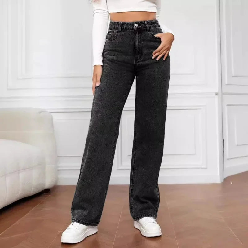 Women's High Waist Wide Leg Jeans - Classic Blue | Spring - Dark Gray