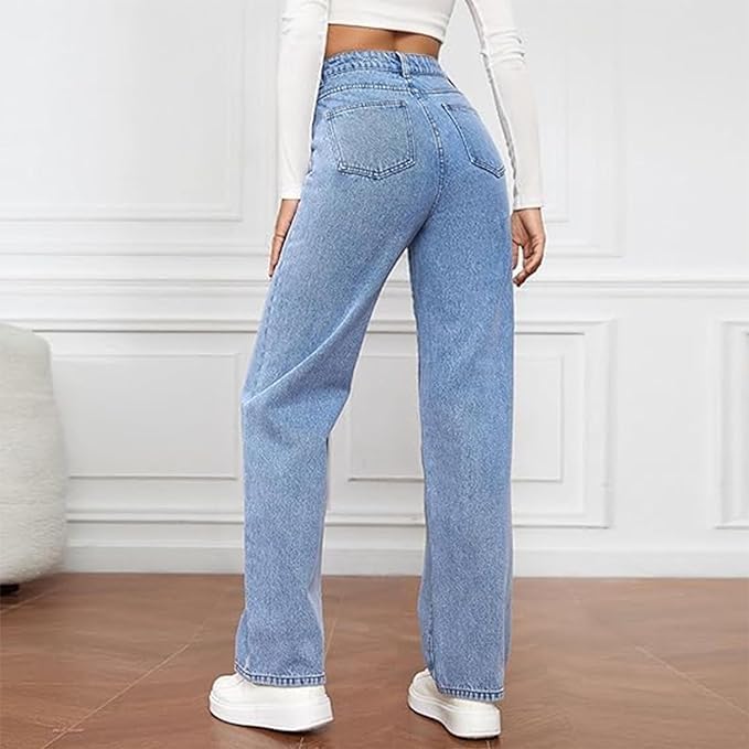 Women's High Waist Wide Leg Jeans - Classic Blue | Spring