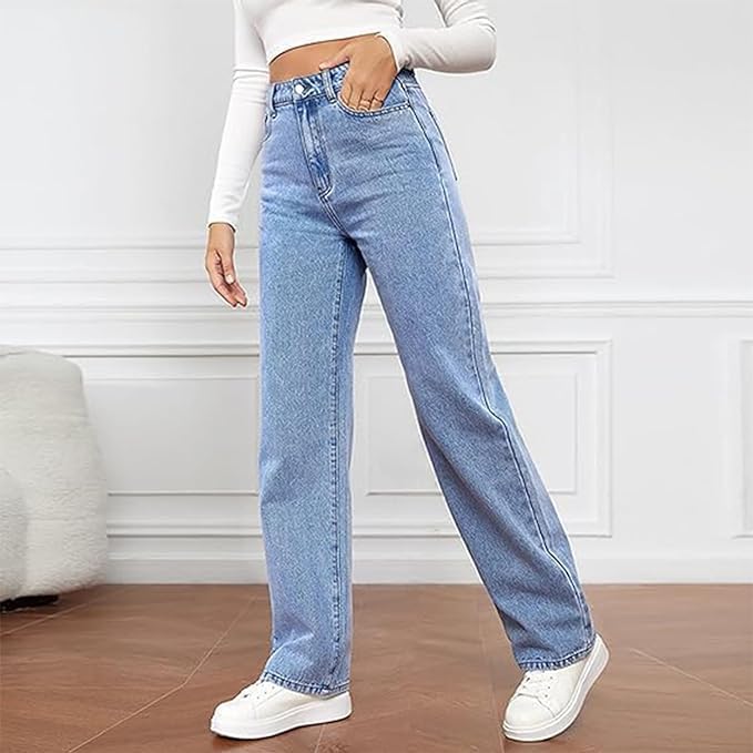 Women's High Waist Wide Leg Jeans - Classic Blue | Spring - Light Blue