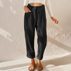 Women's High Waist Wide Leg Pants - Summer Tailored Fit - Black