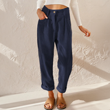 Women's High Waist Wide Leg Pants - Summer Tailored Fit - Blue