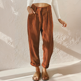 Women's High Waist Wide Leg Pants - Summer Tailored Fit - Brown