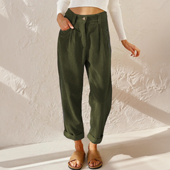 Women's High Waist Wide Leg Pants - Summer Tailored Fit - Green