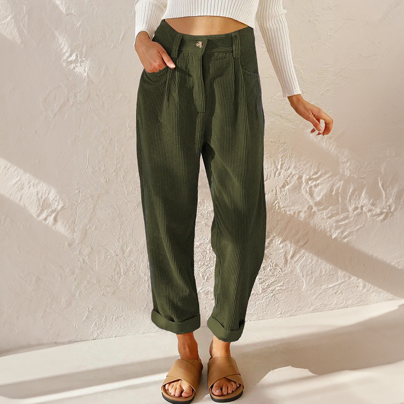 Women's High Waist Wide Leg Pants - Summer Tailored Fit - Green