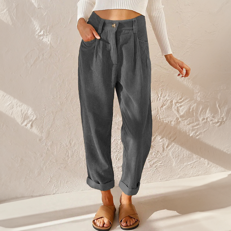 Women's High Waist Wide Leg Pants - Summer Tailored Fit - Grey