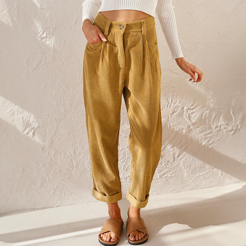 Women's High Waist Wide Leg Pants - Summer Tailored Fit - Yellow