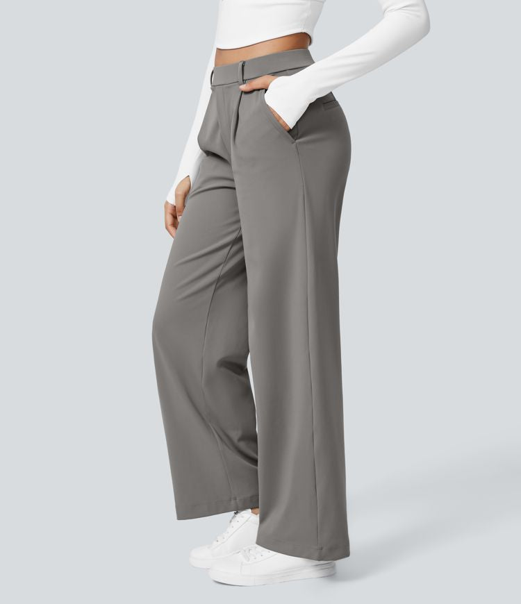 Women's High-Waist Wide-Leg Trousers - Elegant Grey | Spring - Grey