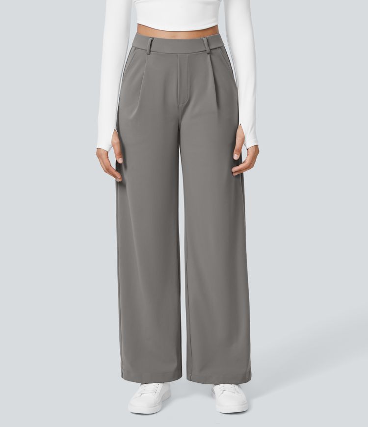 Women's High-Waist Wide-Leg Trousers - Elegant Grey | Spring