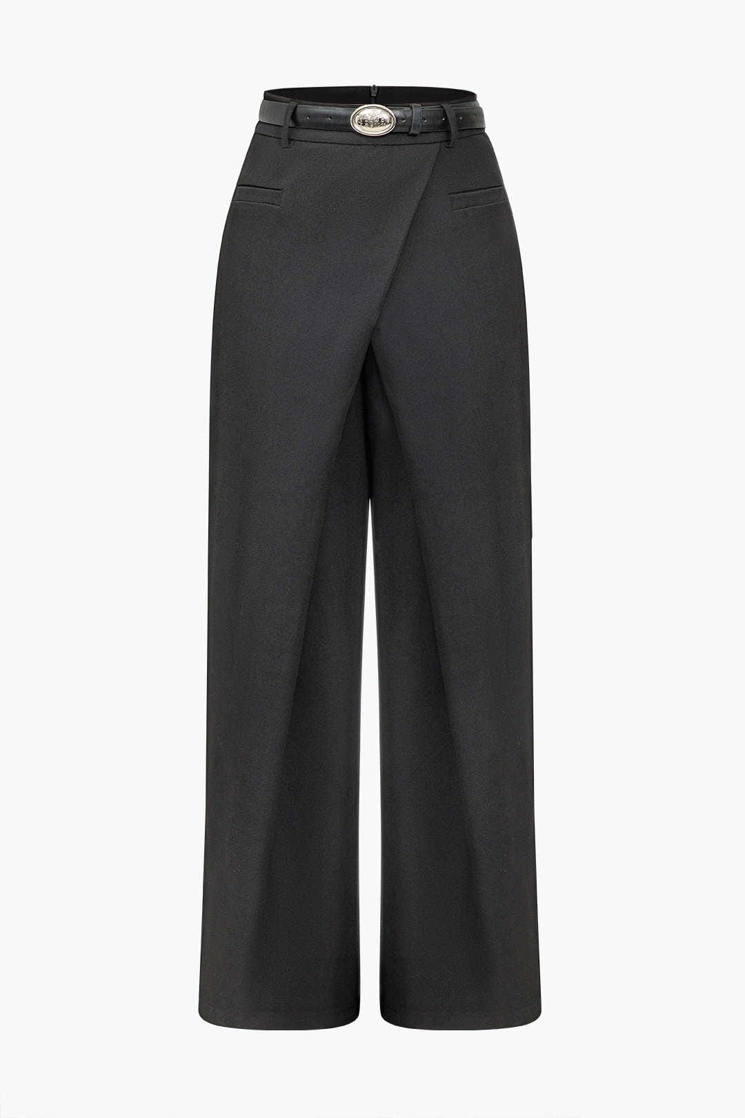 Women's High-Waist Wrap Pants | Black Wide Leg | Office Chic | Autumn