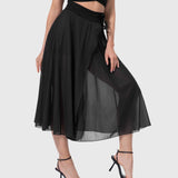 Women's High-Waisted A-Line Skirt - Elegant Everyday Wear | Spring - Black