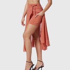 Women's High-Waisted A-Line Skirt - Elegant Everyday Wear | Spring - Orange