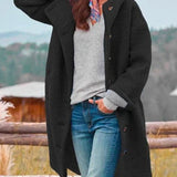 Women's Hooded Button-Front Fleece Coat - Relaxed Fit | Autumn - Black