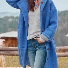 Women's Hooded Button-Front Fleece Coat - Relaxed Fit | Autumn - Blue