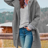Women's Hooded Button-Front Fleece Coat - Relaxed Fit | Autumn - Gray