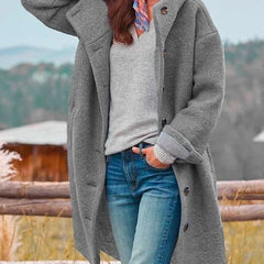 Women's Hooded Button-Front Fleece Coat - Relaxed Fit | Autumn - Gray