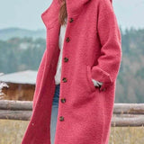 Women's Hooded Button-Front Fleece Coat - Relaxed Fit | Autumn - Pink
