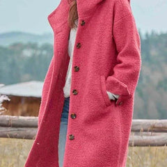 Women's Hooded Button-Front Fleece Coat - Relaxed Fit | Autumn - Pink