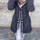 Women's Hooded Drawstring Midi Parka - Relaxed Fit | Autumn - Black