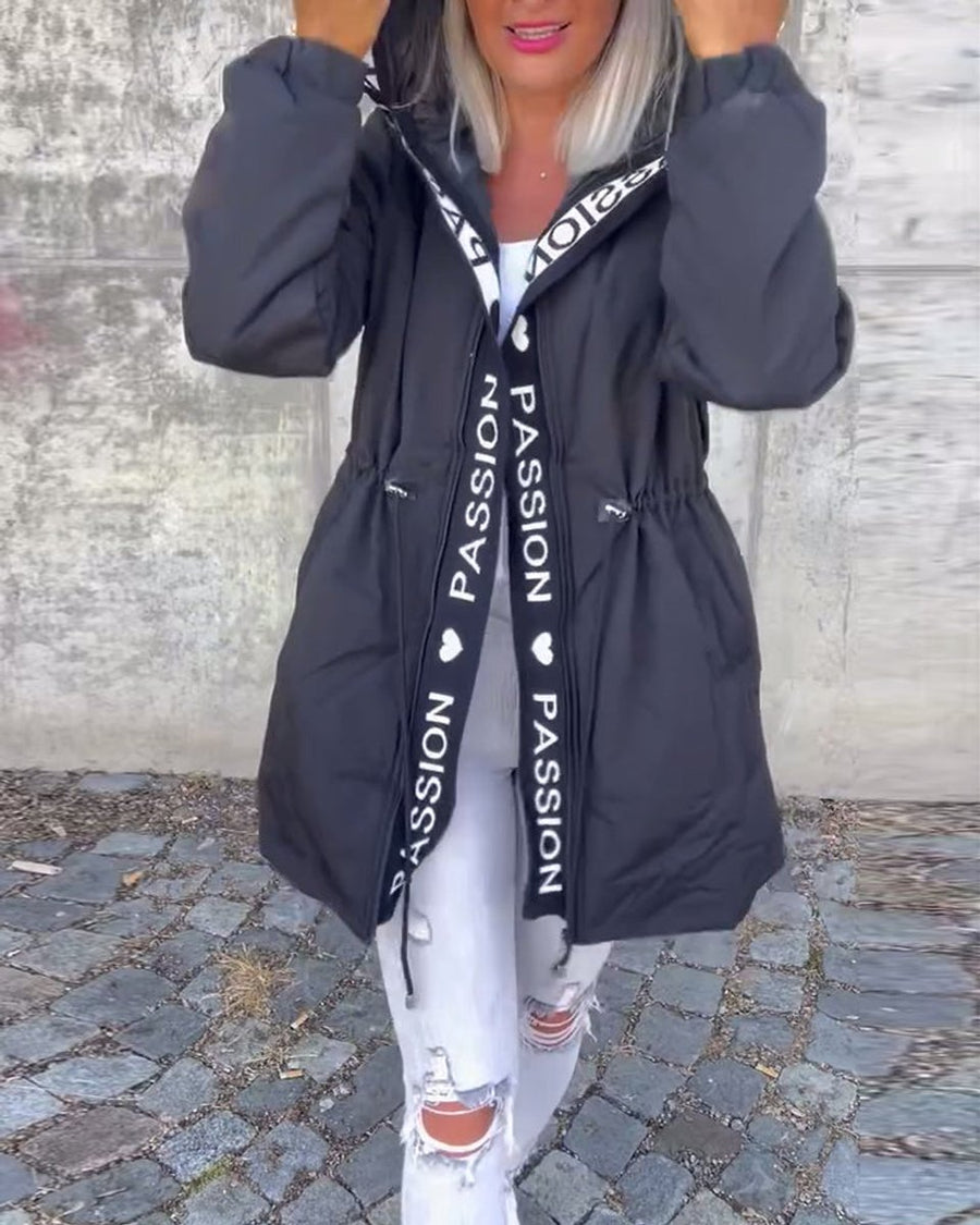 Women's Hooded Drawstring Midi Parka - Relaxed Fit | Autumn - Black