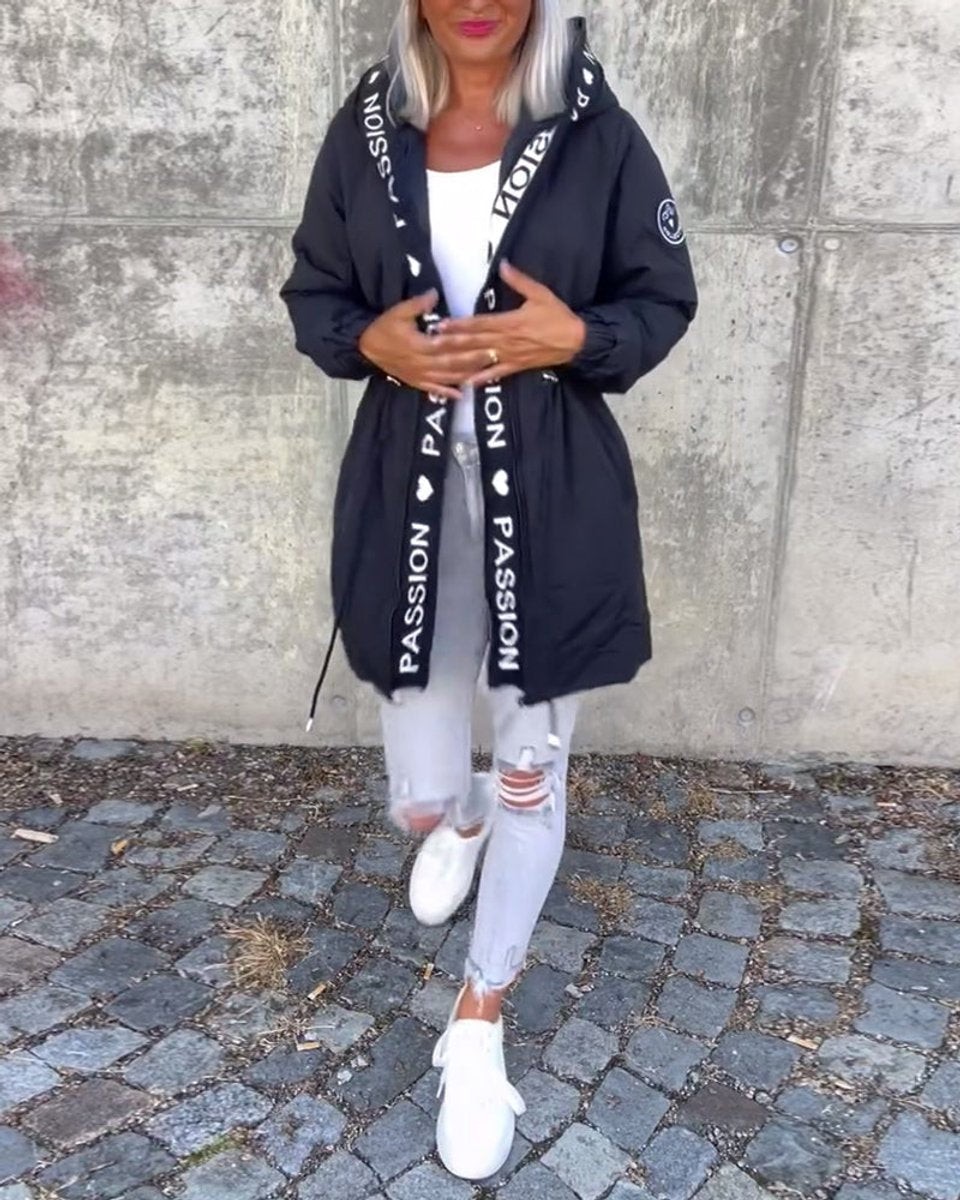 Women's Hooded Drawstring Midi Parka - Relaxed Fit | Autumn