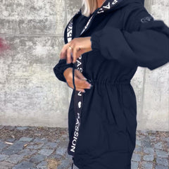 Women's Hooded Drawstring Midi Parka - Relaxed Fit | Autumn