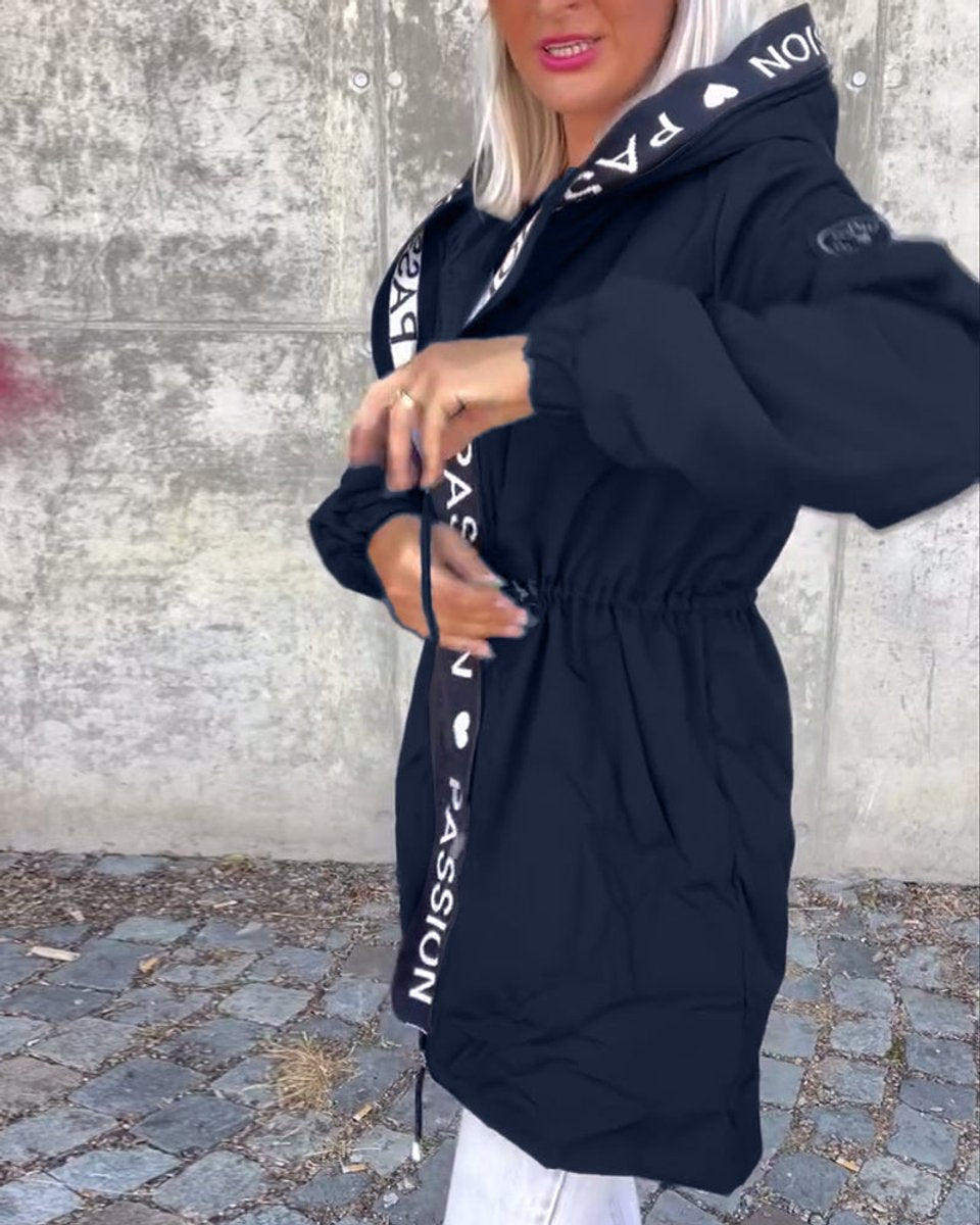 Women's Hooded Drawstring Midi Parka - Relaxed Fit | Autumn