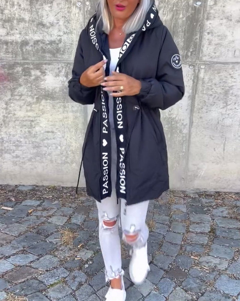 Women's Hooded Drawstring Midi Parka - Relaxed Fit | Autumn