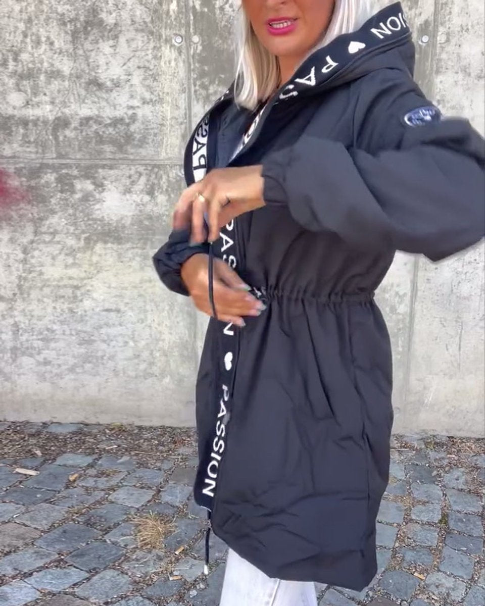 Women's Hooded Drawstring Midi Parka - Relaxed Fit | Autumn