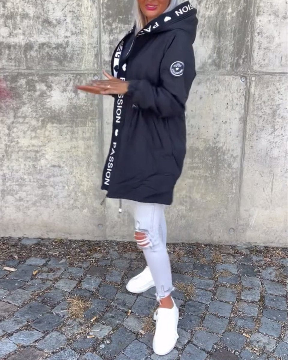 Women's Hooded Drawstring Midi Parka - Relaxed Fit | Autumn