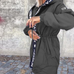 Women's Hooded Drawstring Midi Parka - Relaxed Fit | Autumn