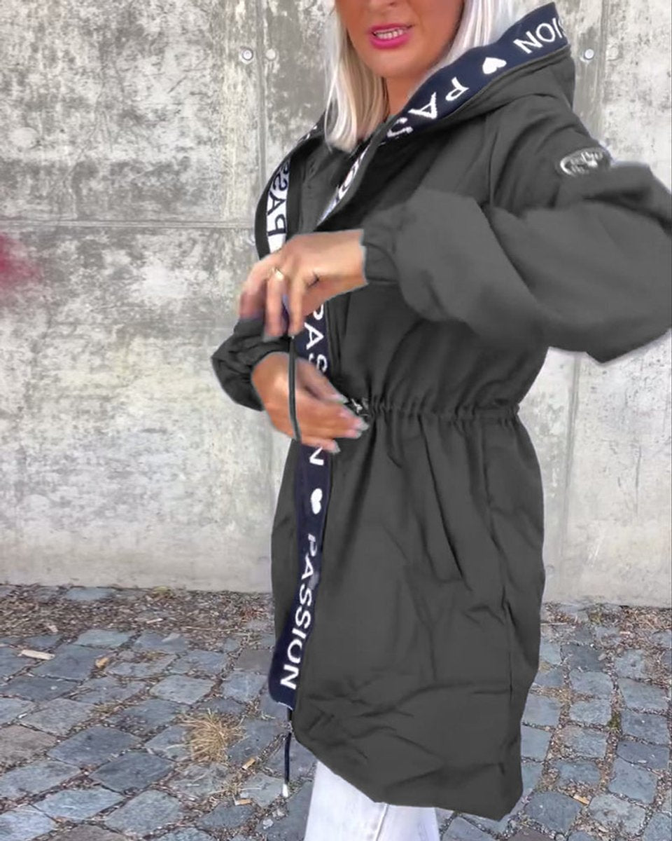 Women's Hooded Drawstring Midi Parka - Relaxed Fit | Autumn