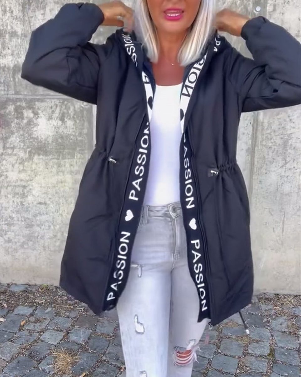 Women's Hooded Drawstring Midi Parka - Relaxed Fit | Autumn