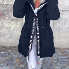 Women's Hooded Drawstring Midi Parka - Relaxed Fit | Autumn - Navy