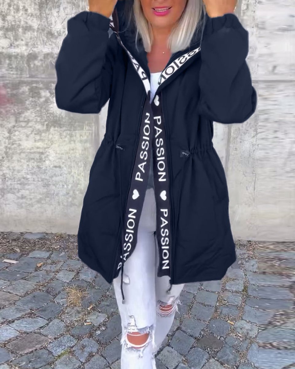 Women's Hooded Drawstring Midi Parka - Relaxed Fit | Autumn - Navy