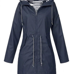 Women's Hooded Drawstring Waterproof Rain Coat | Autumn - Blue