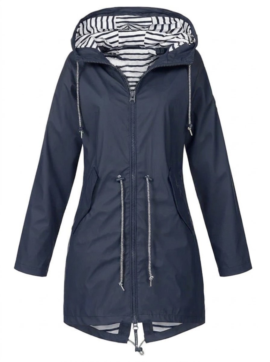Women's Hooded Drawstring Waterproof Rain Coat | Autumn - Blue