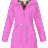 Women's Hooded Drawstring Waterproof Rain Coat | Autumn - Pink