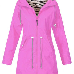 Women's Hooded Drawstring Waterproof Rain Coat | Autumn - Pink