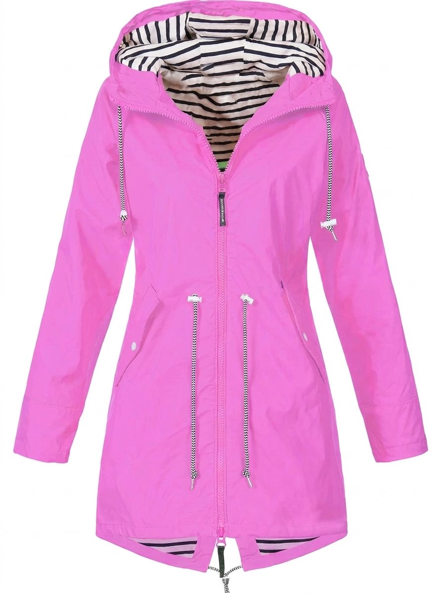 Women's Hooded Drawstring Waterproof Rain Coat | Autumn - Pink