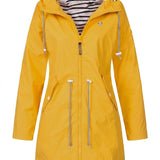 Women's Hooded Drawstring Waterproof Rain Coat | Autumn - Yellow